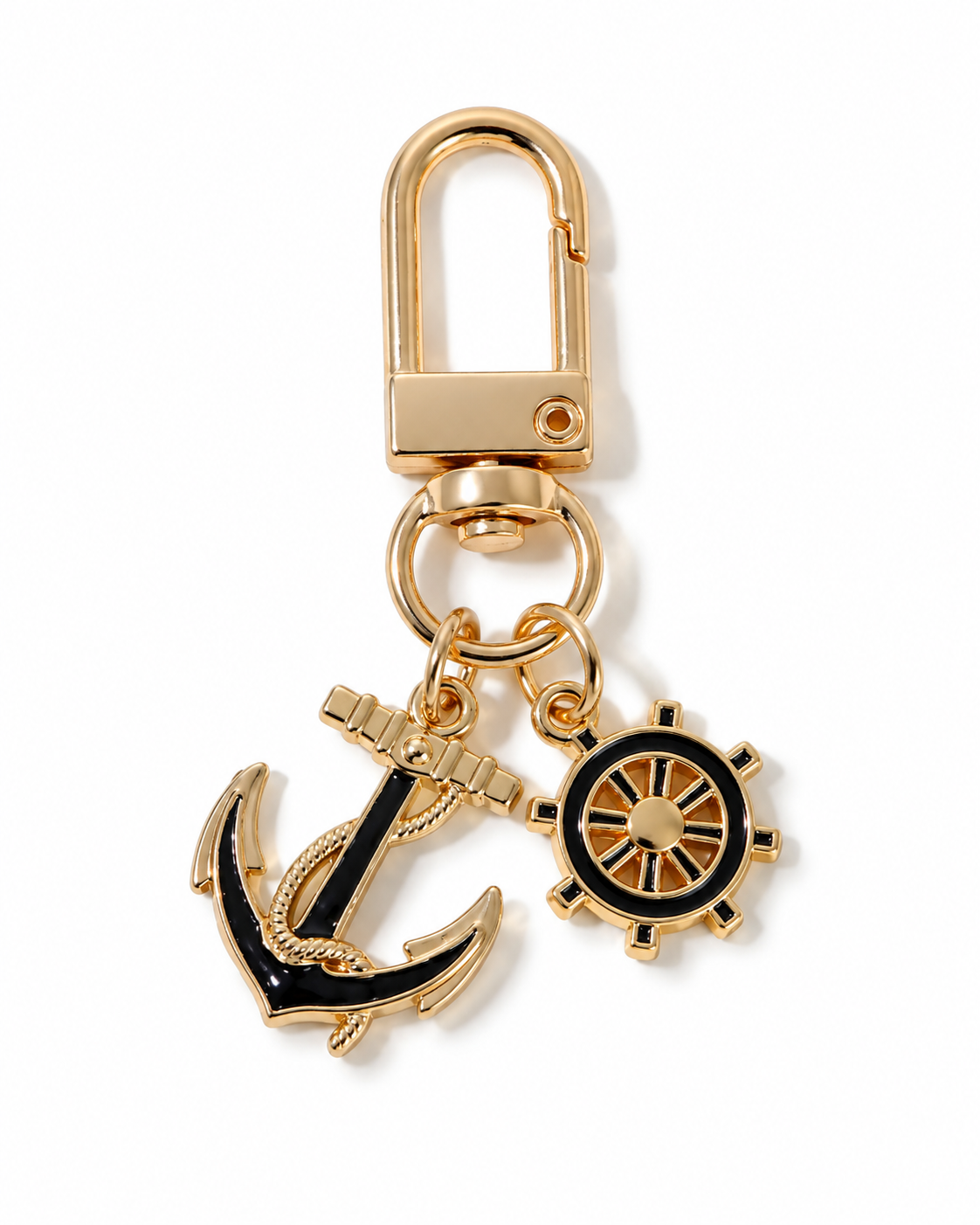 Anchor and wheel gold tone bag charm
