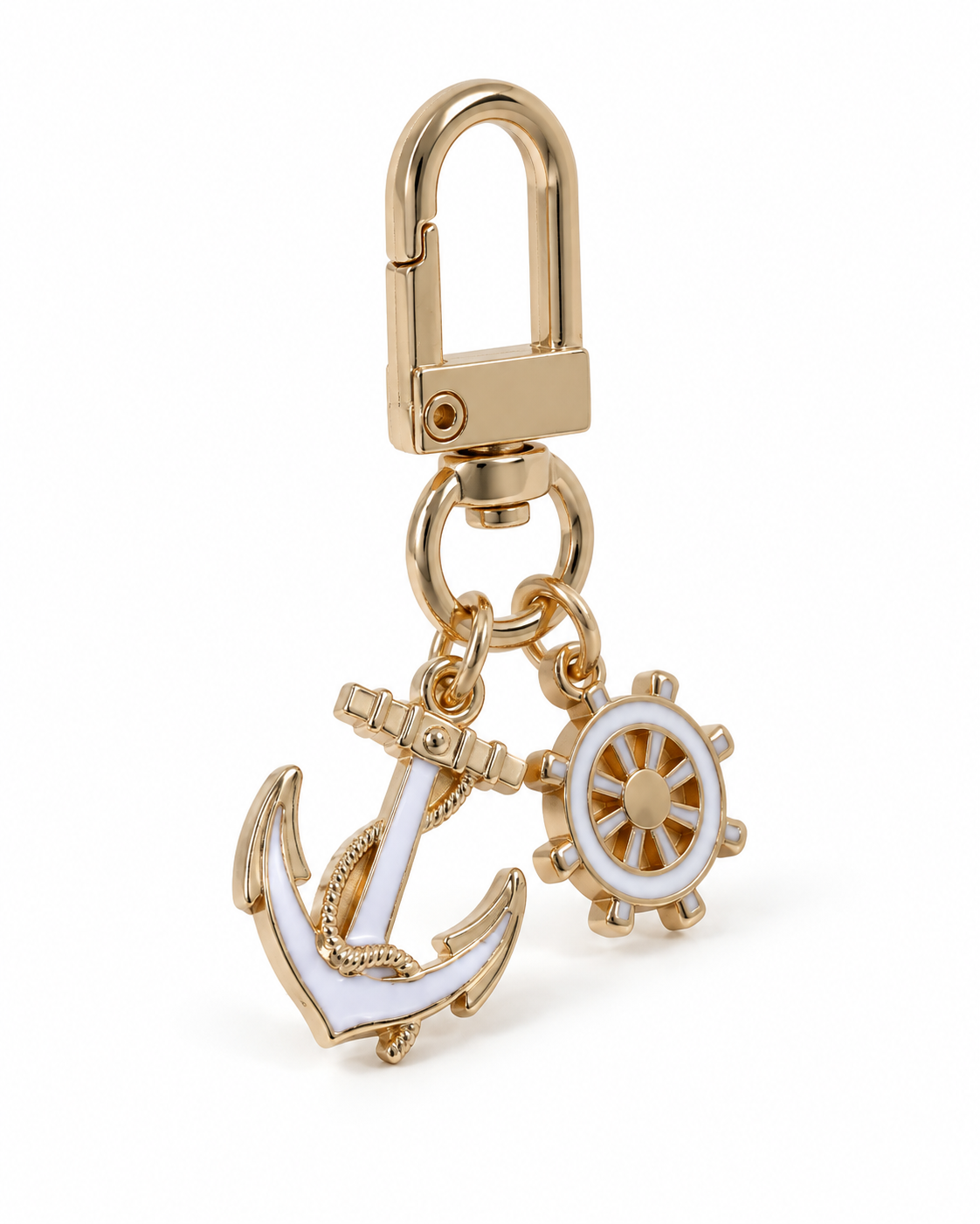Anchor and wheel gold tone bag charm