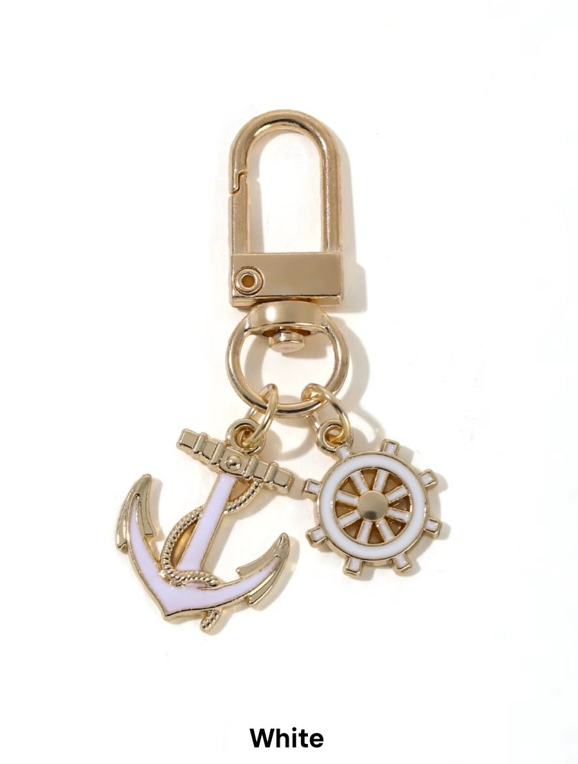 Anchor and wheel gold tone bag charm